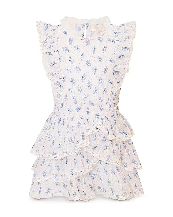 Детское платье для девочек с принтом Decker Printed Tiered Dress LoveShackFancy, Indigo Cloud