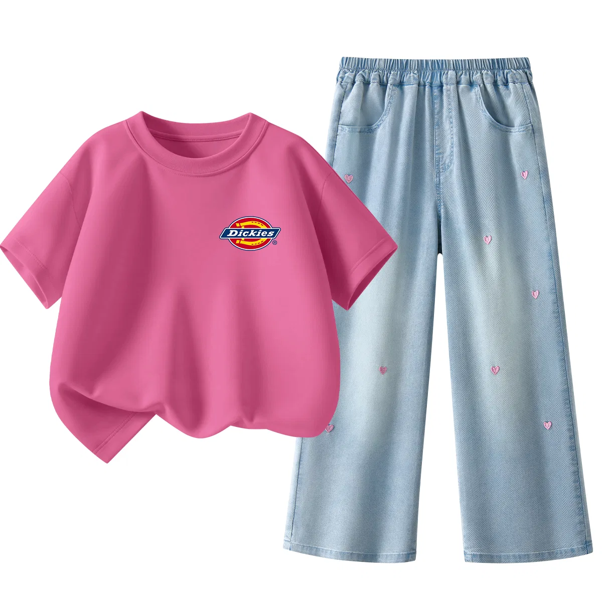Детские джинсы с вышивкой сердца Berry Red, Dickies, Solid Color Denim Light Blue