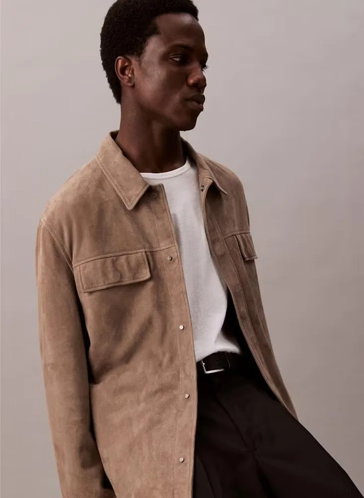 Куртка-рубашка из замши с длинным рукавом Calvin Klein, коричневый — фото 3