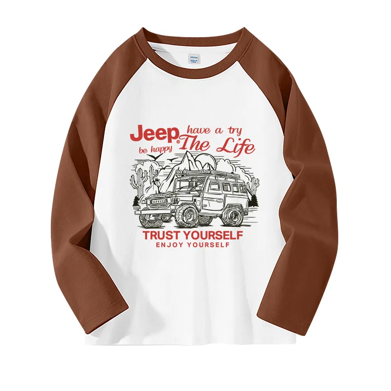 Детская футболка с принтом Trail Running Sketch Jeep, Brown Coffee/E Trail Running Sketch