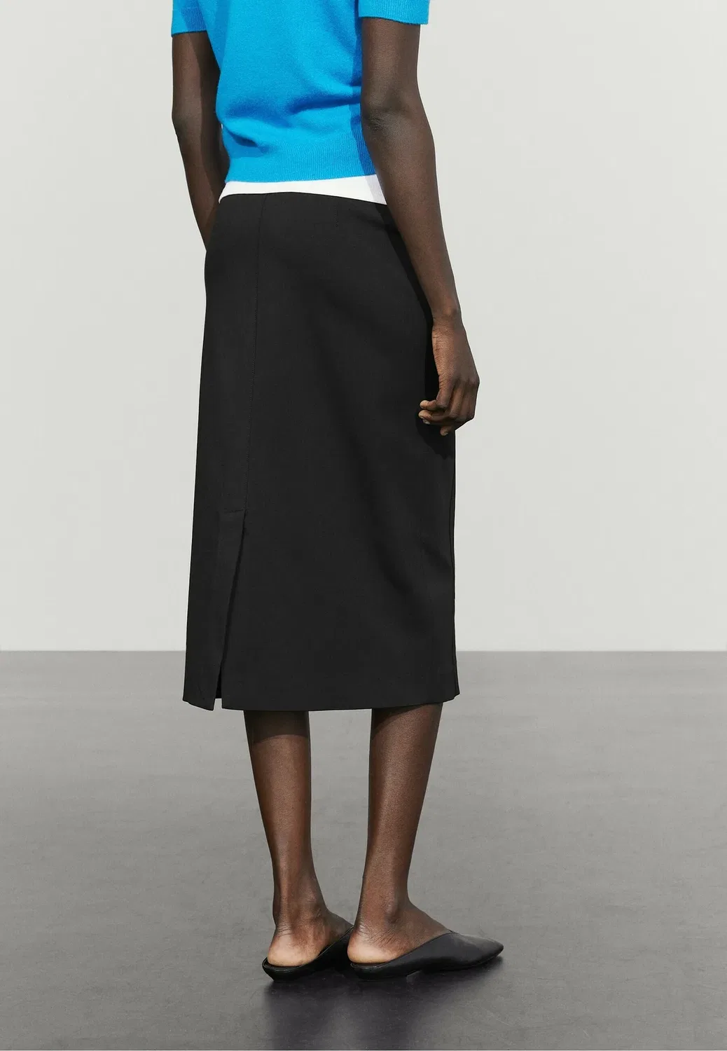 Прямая юбка миди - юбка А-силуэта Massimo Dutti, Black — фото 3