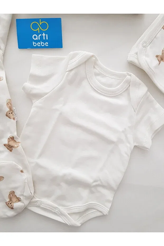 Детский комплект одежды для новорожденных с принтом Teddy Bear Artıbebe, Beige — фото 4
