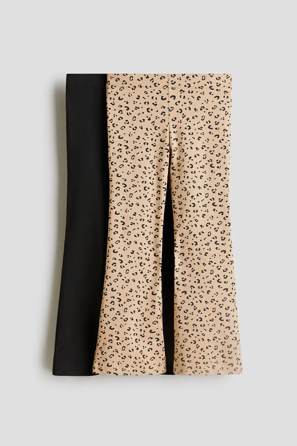 Комплект из 2 расклешенных трикотажных леггинсов H&M, Beige/Leopard Print