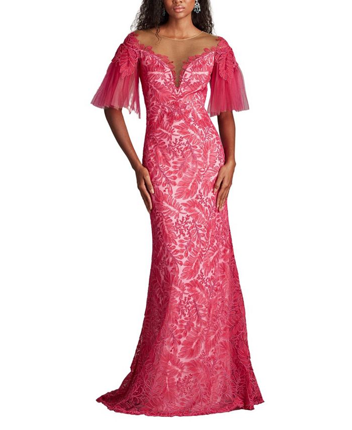 

Платье из тюля с вышивкой Ryn Illusion Tadashi Shoji, розовый