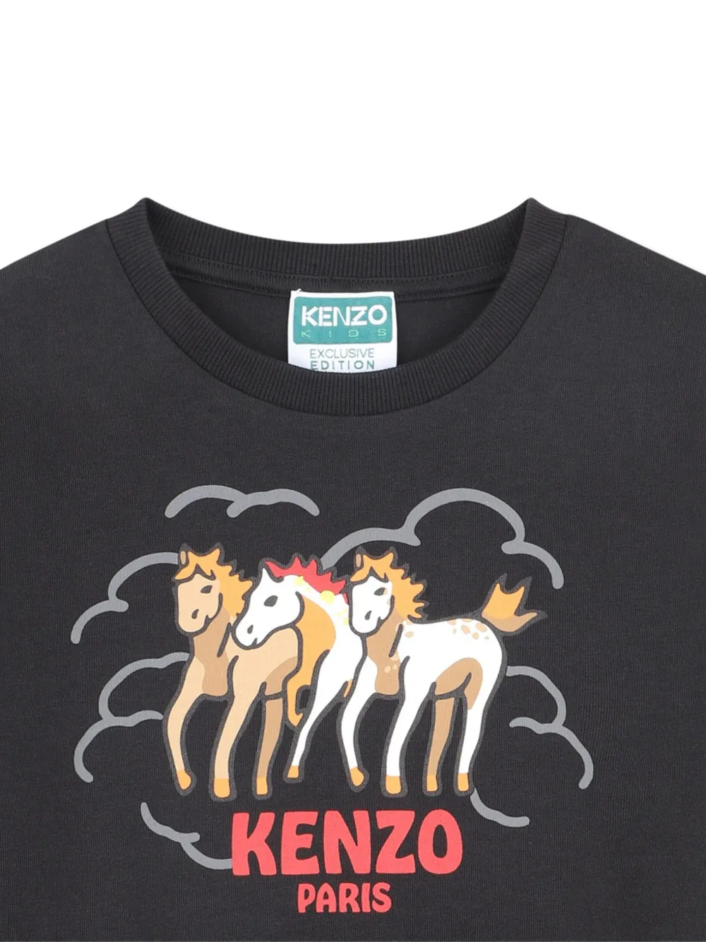 Футболка с принтом лошади Kenzo Kids, черный — фото 3