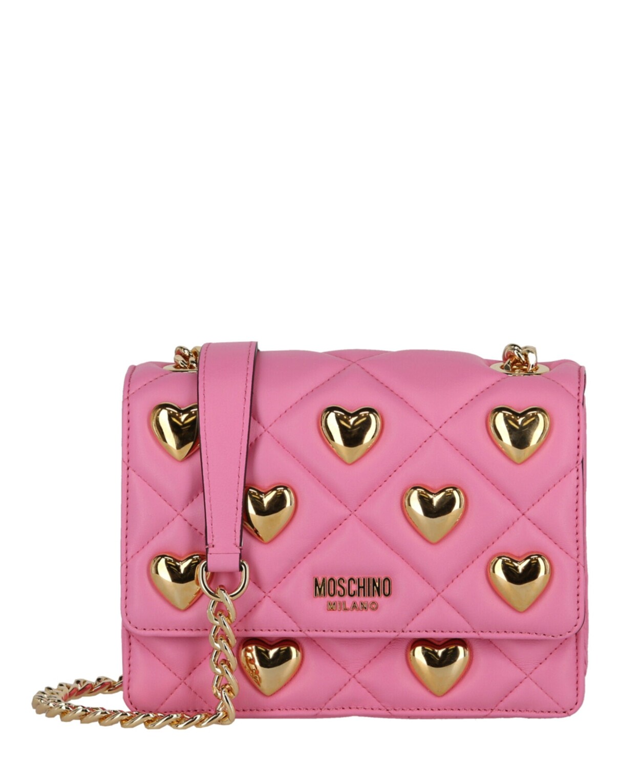 

Стеганая сумка через плечо с заклепками в форме сердца Moschino, цвет Fushcia