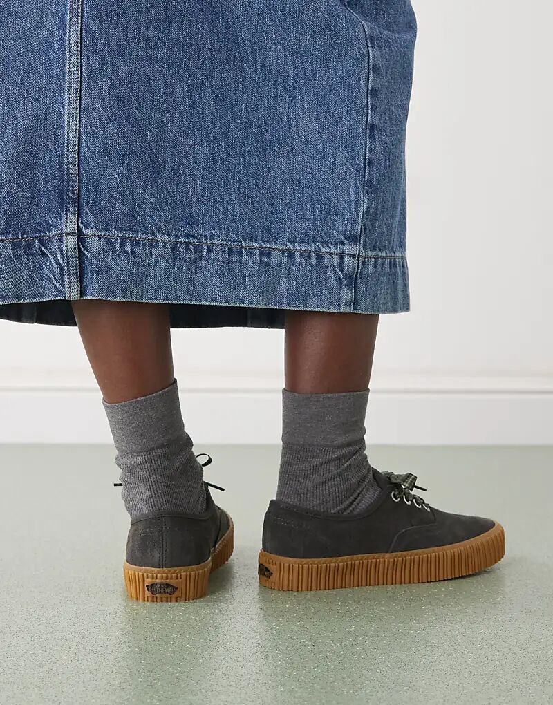 Кроссовки Vans Authentic Creeper черного цвета с резиновой подошвой и напечатанными шнурками — фото 3