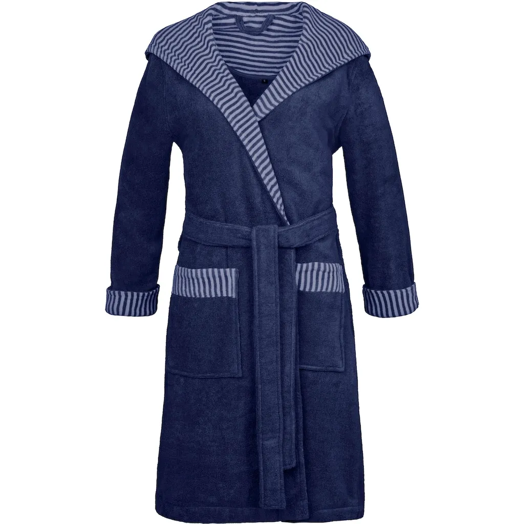 

Женский халат Day, идеально для сауны и спа, гостиничный халат, утренний халат с поясом, 1 шт., с капюшоном, с полосатыми акцентами и вышивкой логотипа, короткий Esprit, темно-синий
