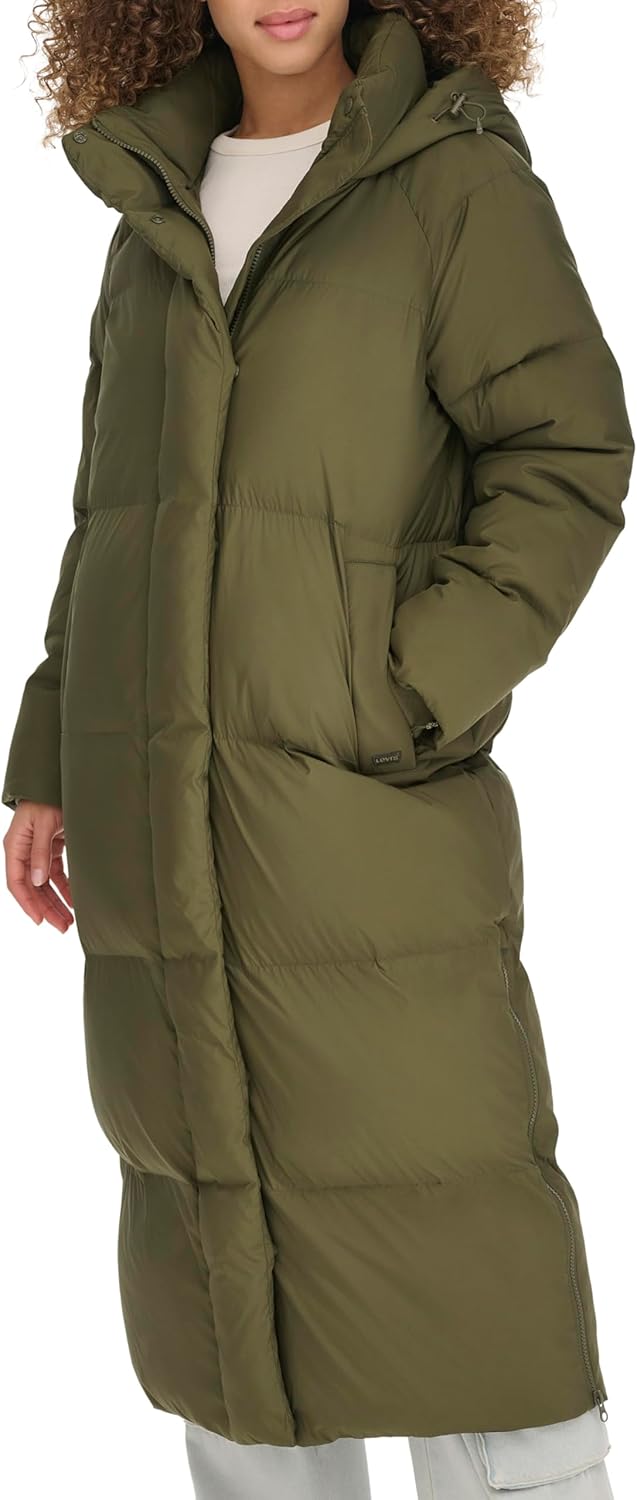 

Женский пуховик Levi's удлиненный с капюшоном, оливковый