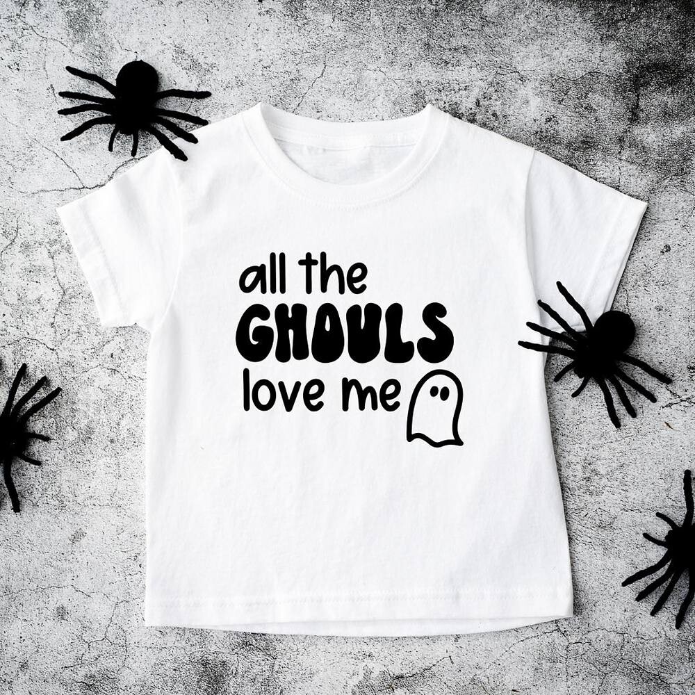Футболка с короткими рукавами и рисунком All The Ghouls Ghost для малышей The Juniper Shop, цвет Heather Grey — фото 2