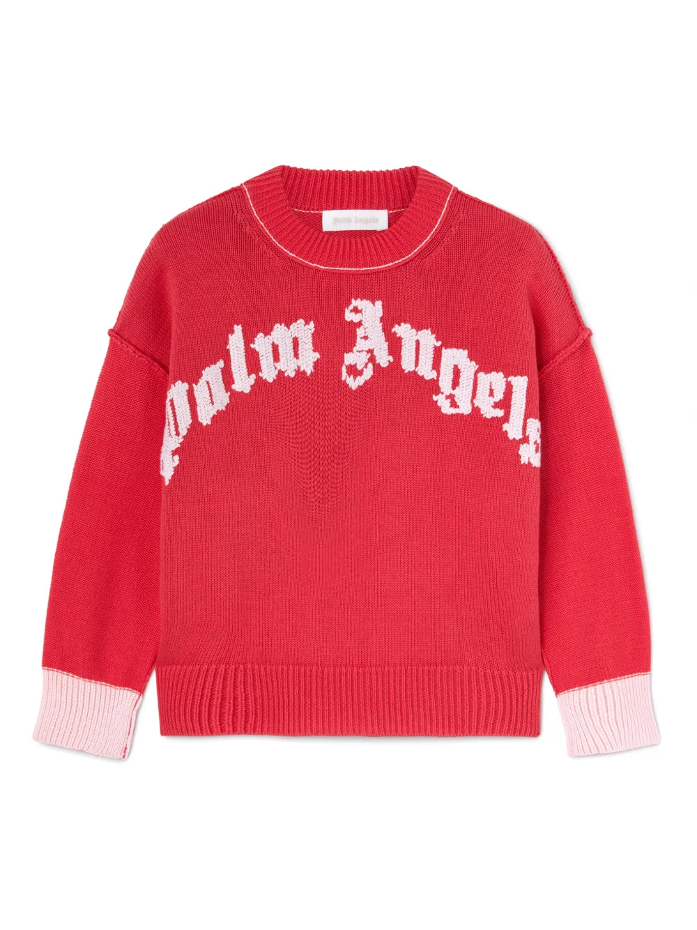 

Свитер вязки интарсия с логотипом Palm Angels Kids, красный