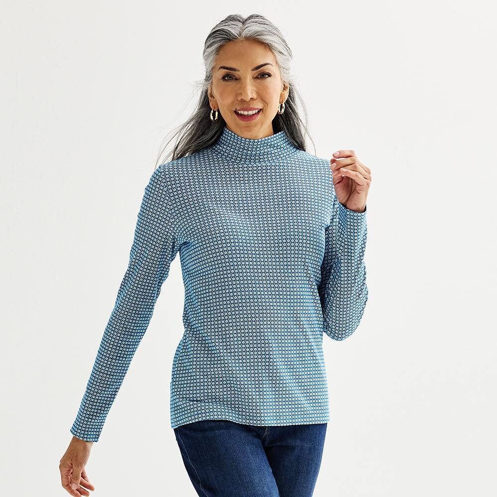 

Женский топ с длинным рукавом Croft & Barrow Essential, цвет Blue Oval Geo