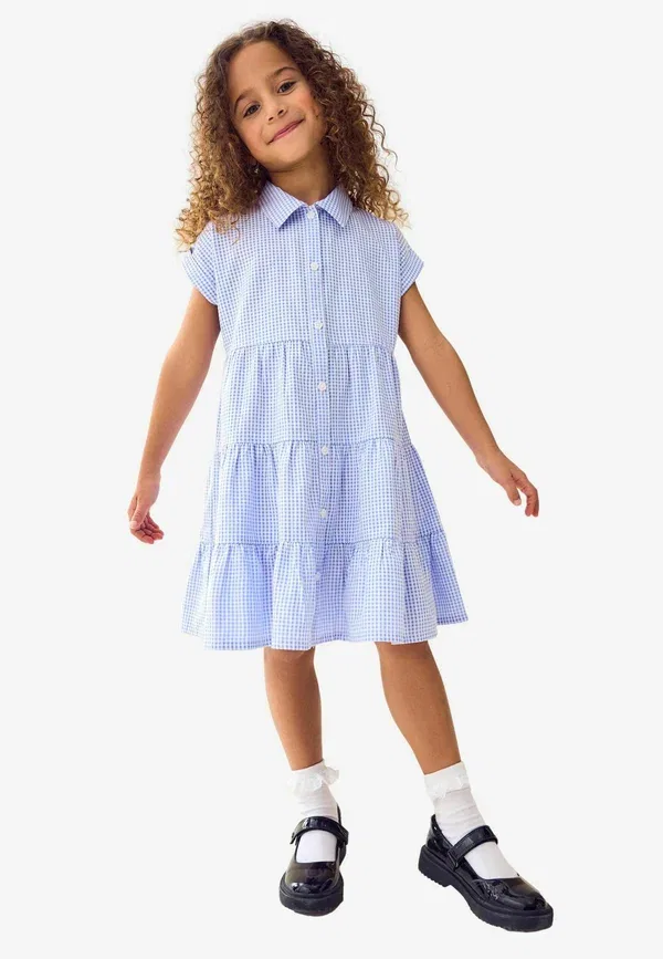 Платье-рубашка Regular fit Next, rich school gingham tiered collar shirt dress, синий