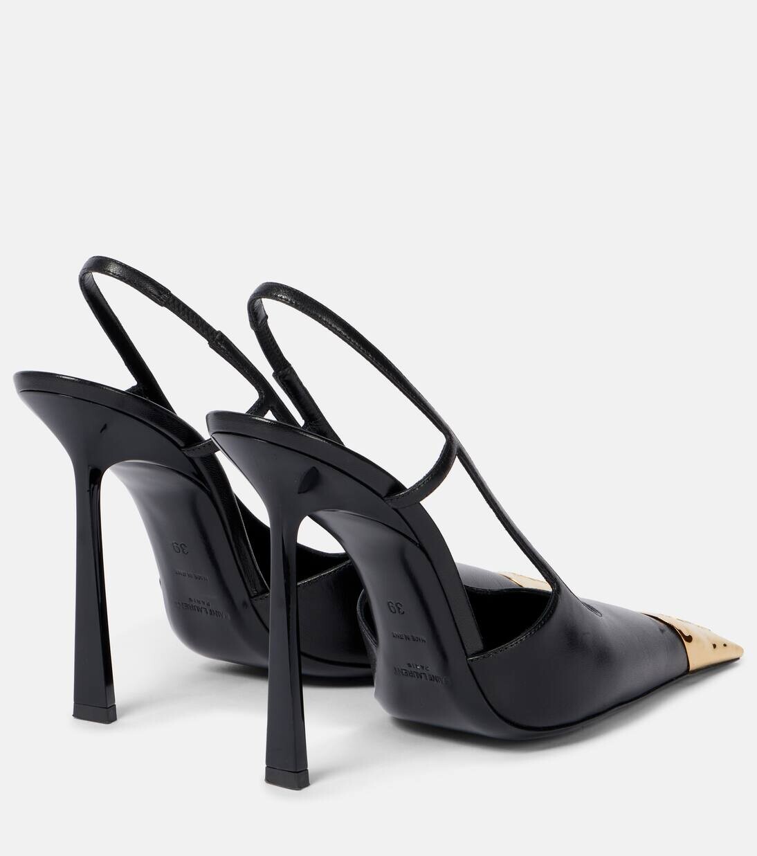 Туфли-лодочки Jeanne 110 из кожи с открытой пяткой Saint Laurent, цвет noir (gold) — фото 2