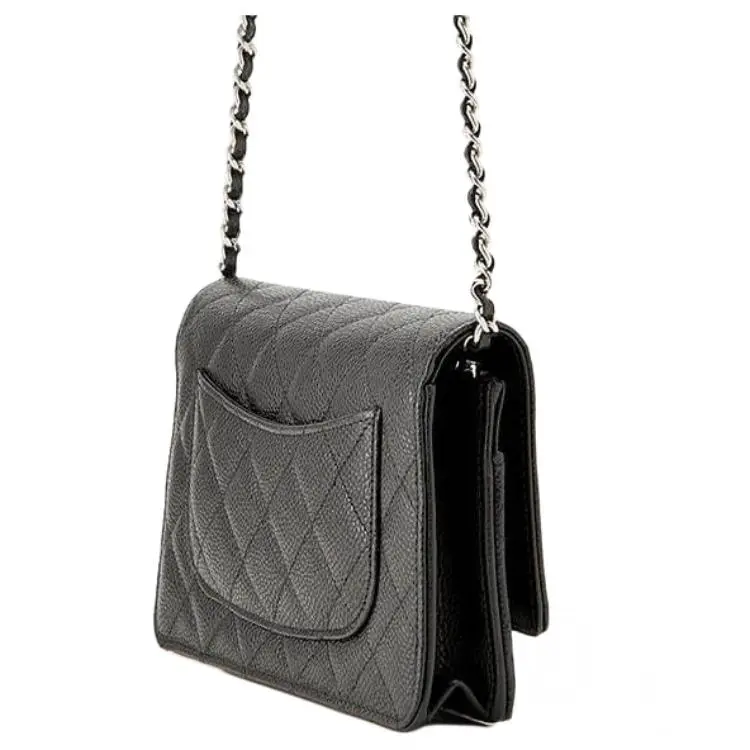 CHANEL Кошелёк из телячьей кожи WOC зернистой выделки Миниатюрная женская сумка кроссбоди Чёрная сумка через плечо — фото 3