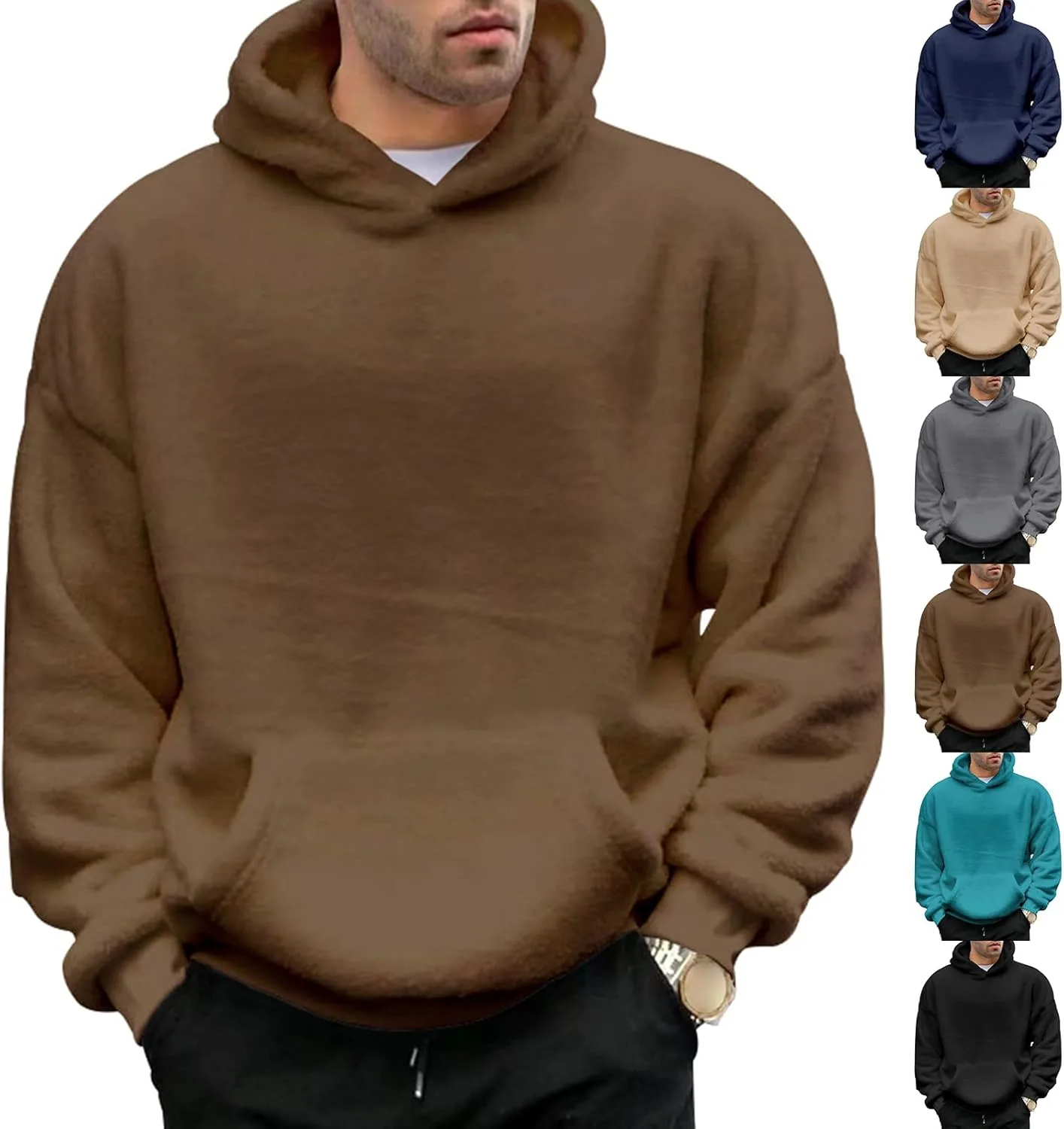 

Мужской худи с капюшоном из вельвета и флиса Sherpa, с карманом Wankang