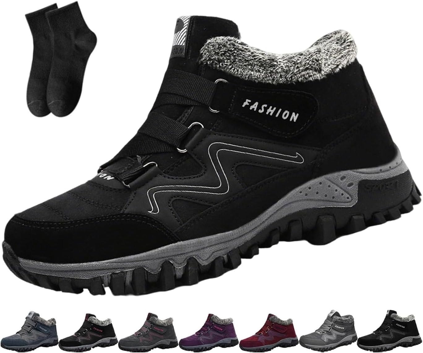 

Зимние теплые ботинки для женщин/мужчин NoworFewer, женская зимняя ортопедическая водонепроницаемая обувь с флисовой подкладкой, утолщенным утеплителем, меховой подкладкой для улицы и походов, ботильоны, черный