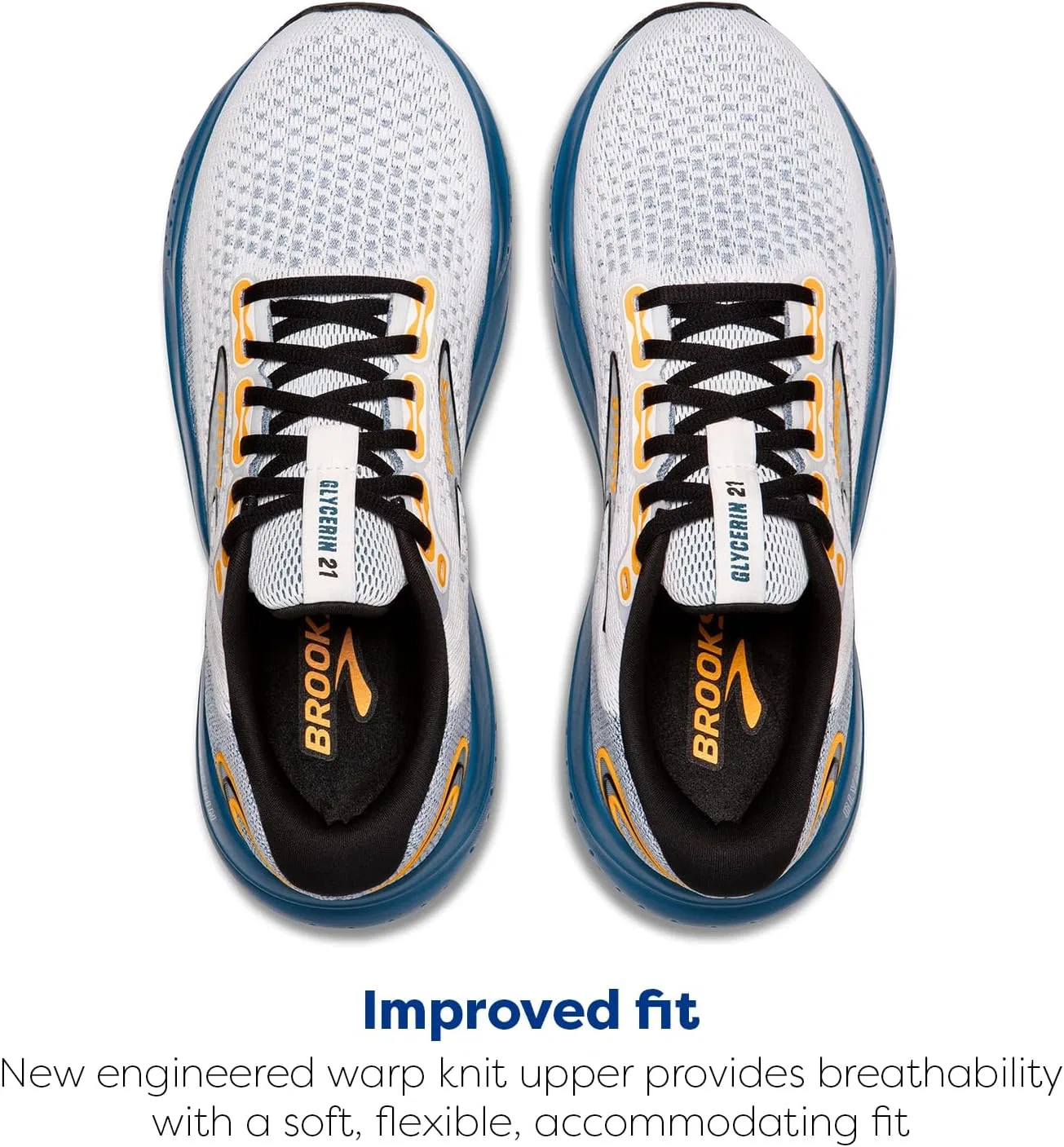 Мужские нейтральные беговые кроссовки Brooks Glycerin 21, 2-White Sapphire Orange — фото 4