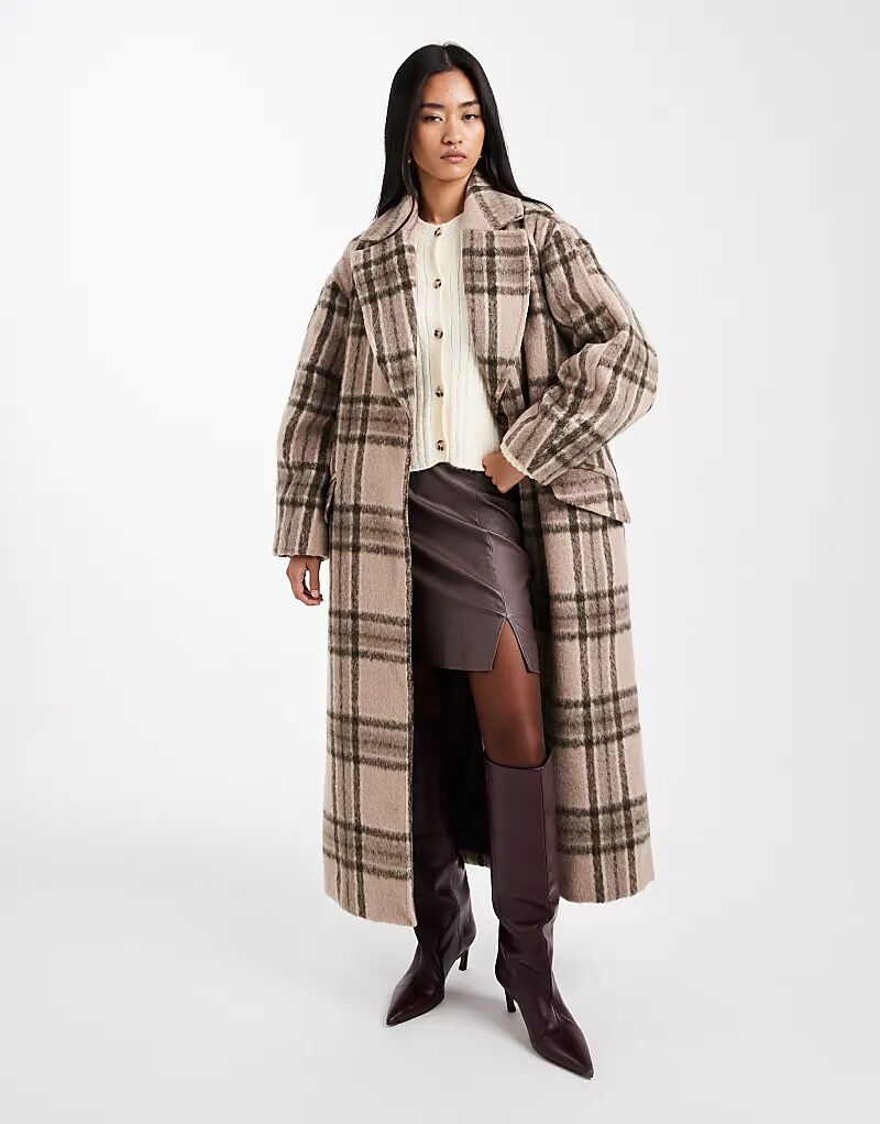 

Пальто в клетку ASOS DESIGN с начесом и строгим кроем