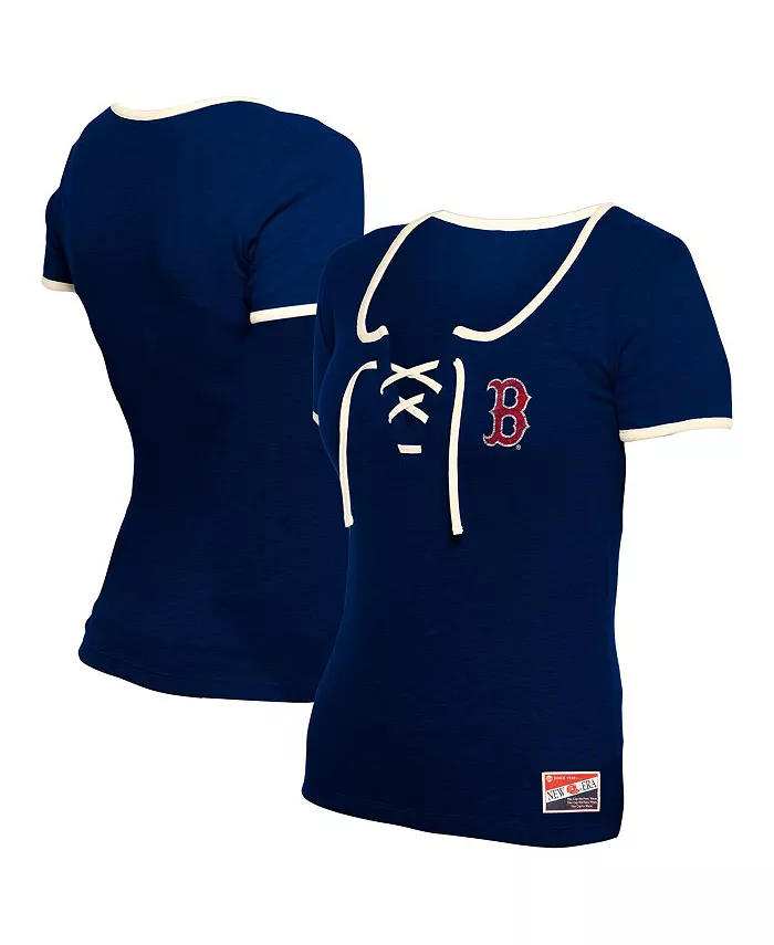

Женская темно-синяя футболка Boston Red Sox Throwback со шнуровкой New Era