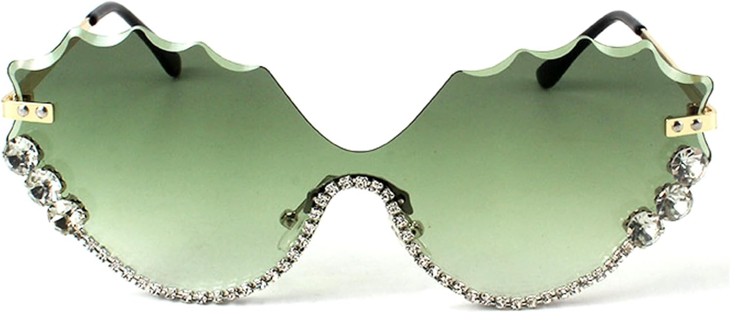 

Забавные солнцезащитные очки в оправе с драгоценными камнями для костюмированной вечеринки, украшенные стразами, женские солнцезащитные очки без оправы «кошачий глаз», оригинальные очки с бриллиантами mincl, Green