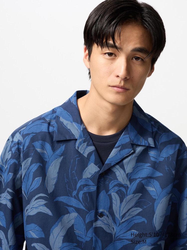 

Рубашка из смеси модала и хлопка с принтом и коротким рукавом Uniqlo, цвет 69 синий