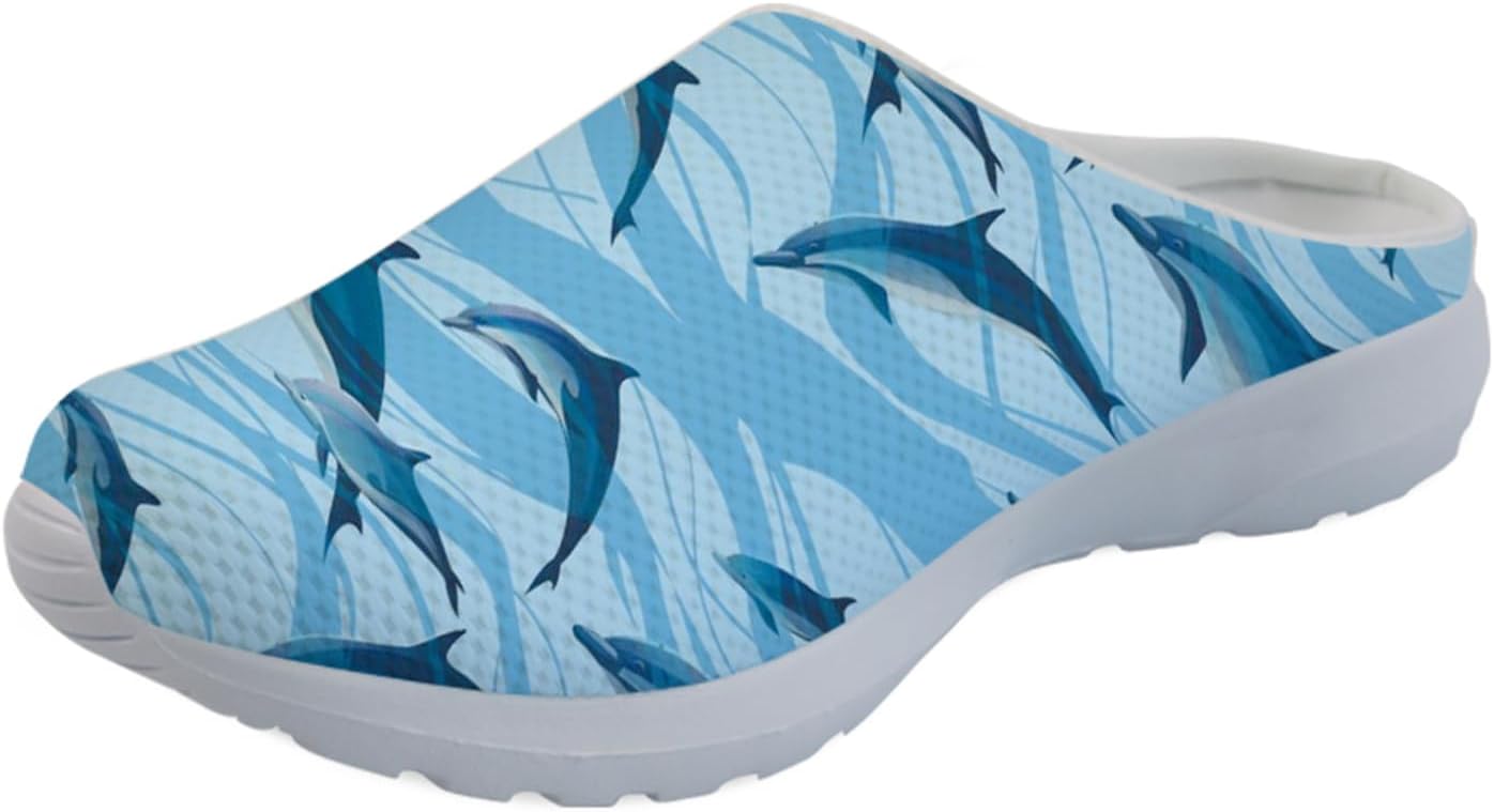 

GLENLCWE Милые мужские сабо с коровьим принтом, женские прогулочные мюли, кроссовки, сетчатые мягкие садовые сабо, легкая водная обувь, Dolphin