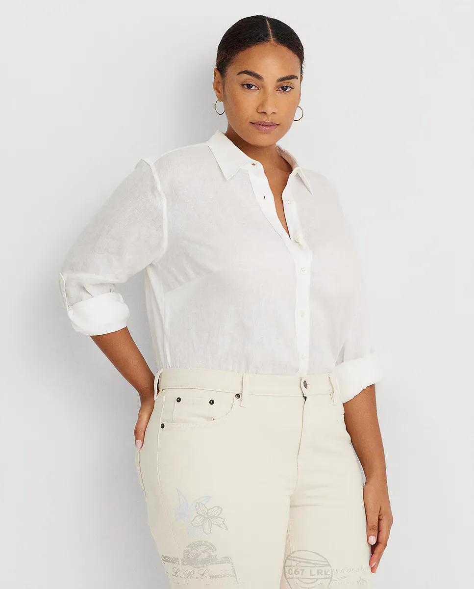

Женская блузка большого размера однотонная с длинным рукавом Lauren Ralph Lauren Woman, белый