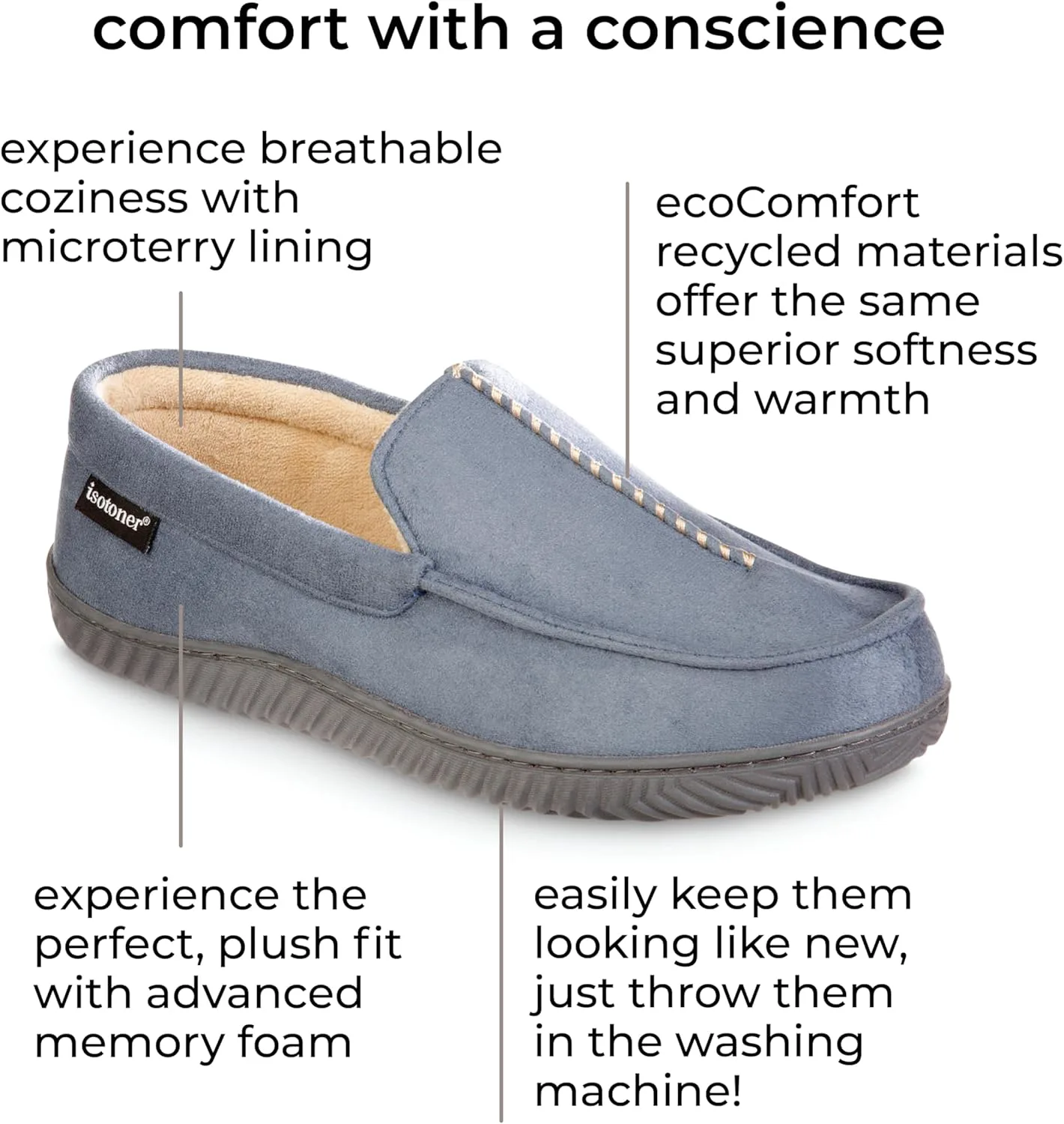 Мужские мокасины Isotoner Liam из микрозамши для дома и улицы с амортизирующей стелькой из пены с памятью формы — фото 2
