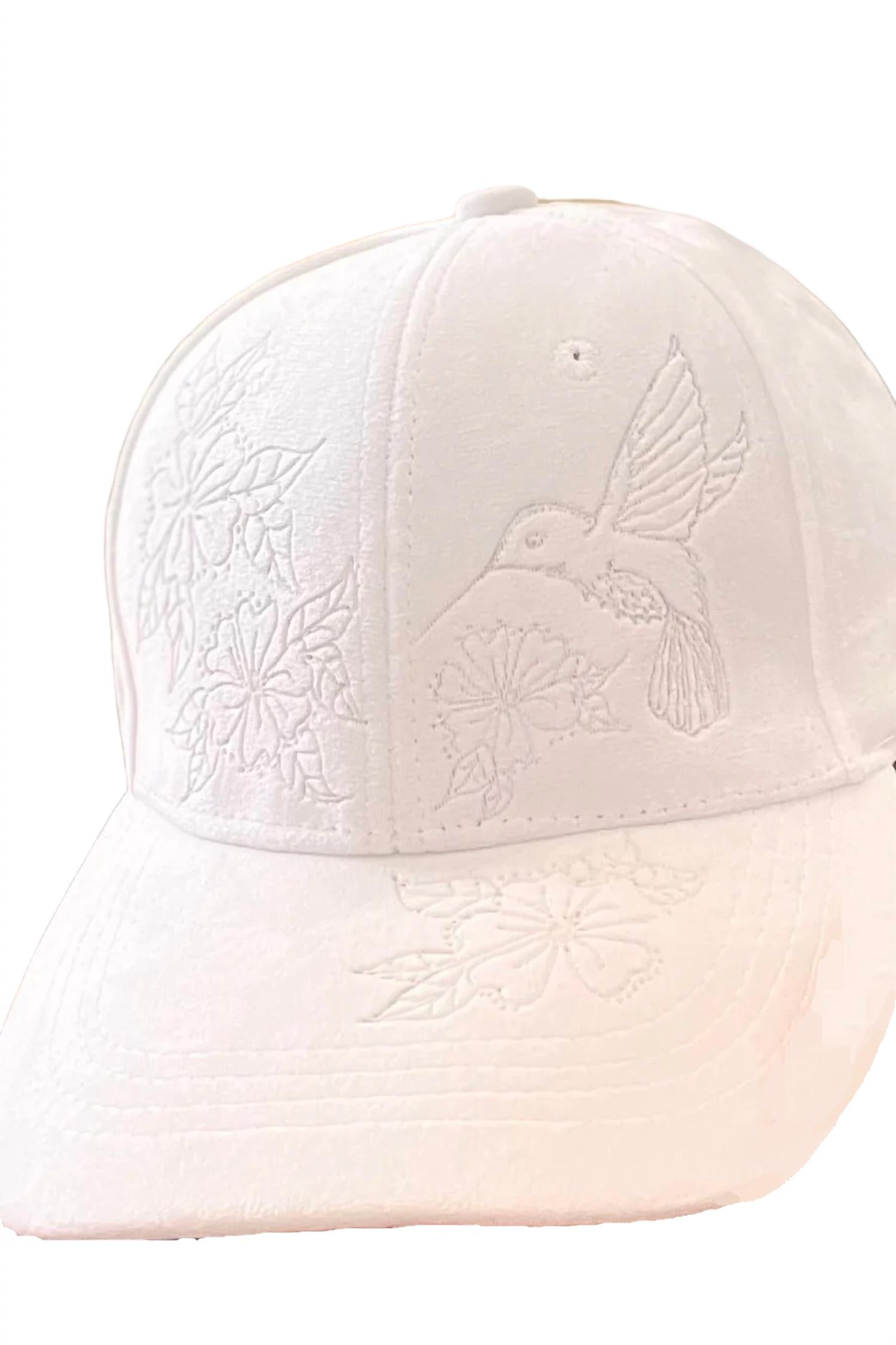 

Женская бейсболка из веганской замши с принтом птиц и цветов, белая Burned Hat Co.