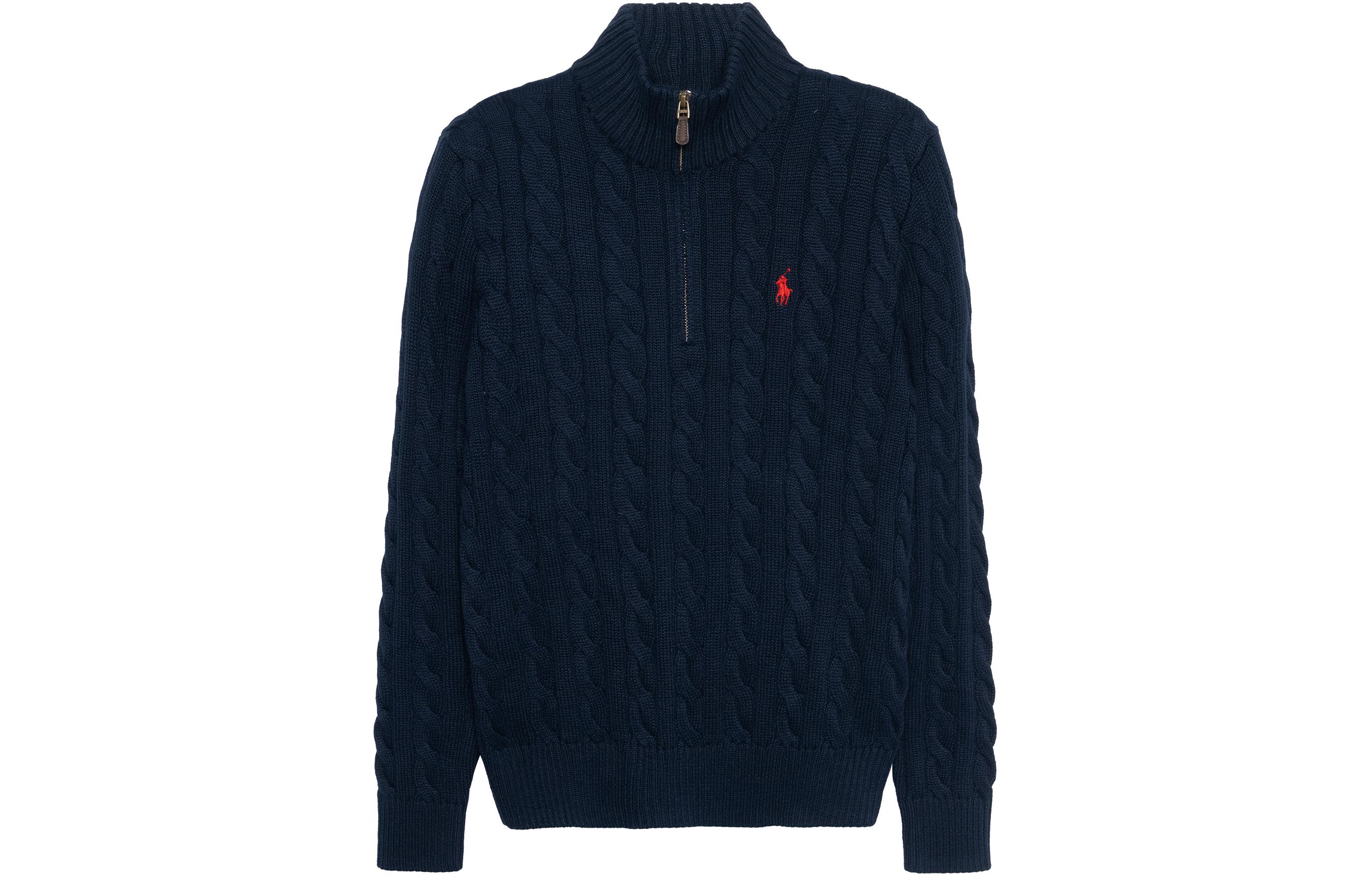 Полузастёгивающийся джемпер с косой вязкой Polo Ralph Lauren, Тёмно-синий — фото 2