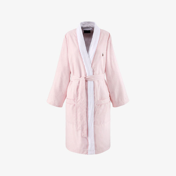 

Хлопковый полосатый халат с вышитым логотипом Oxford Ralph Lauren Home, цвет rosette