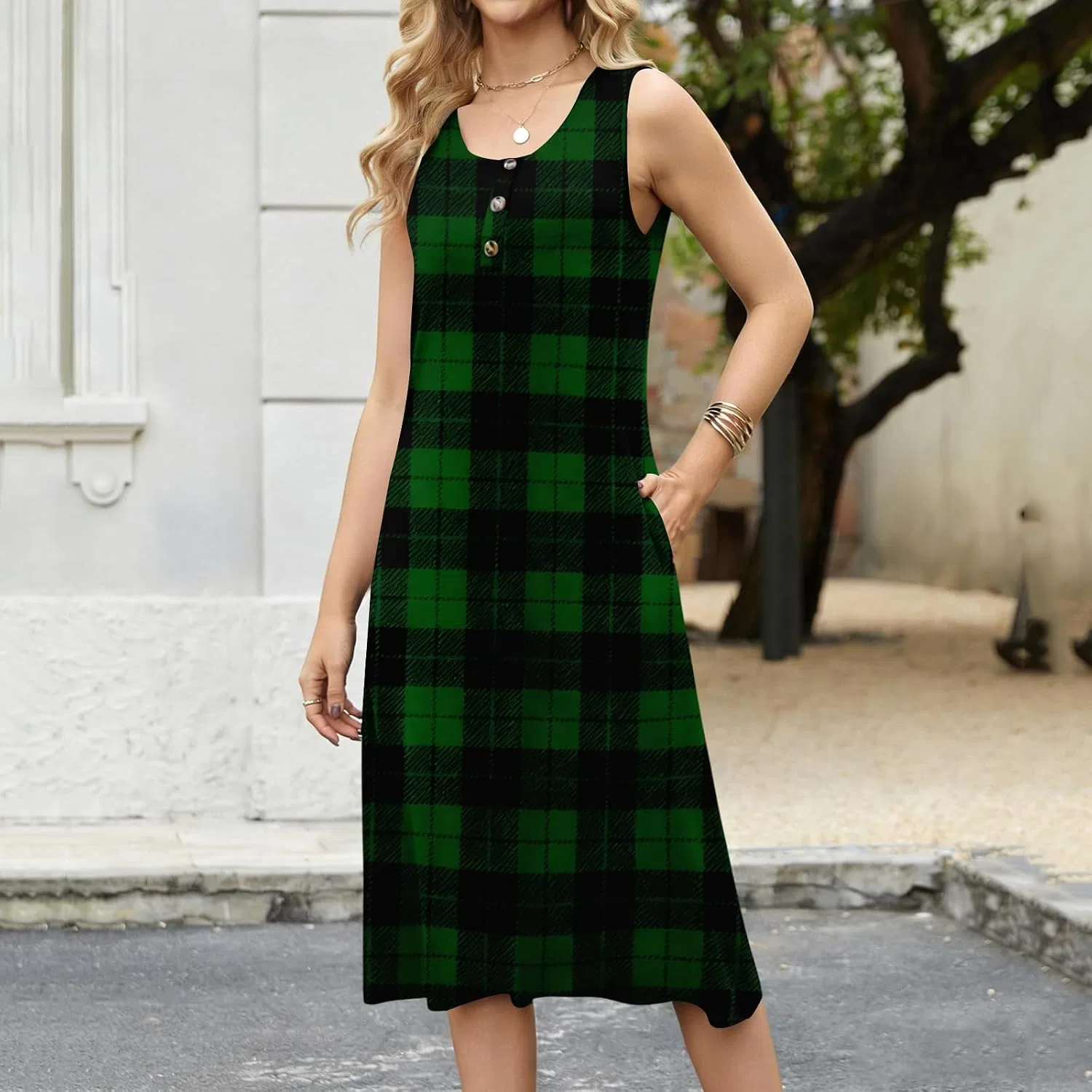 Женское платье-макси с принтом в клетку Vero Moda, 3-dark Green — фото 3