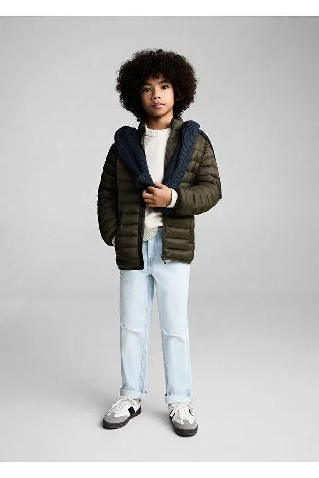 Детское пальто для девочек стеганое Mango Kids, Khaki — фото 2