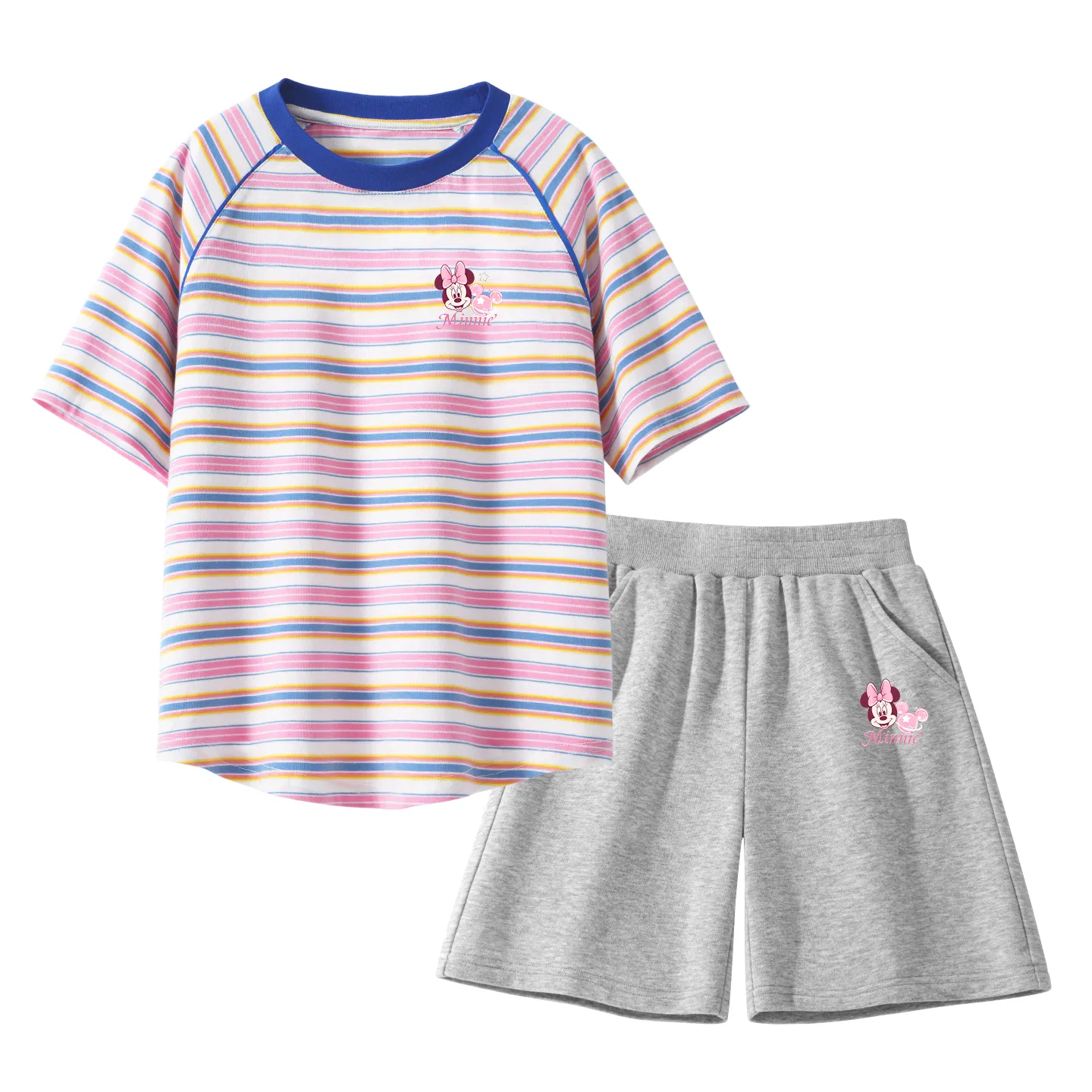 Детский спортивный костюм с круглым вырезом, Disney, Di Xing Transparent Pink Stripes+Di Xing Transparent Gray