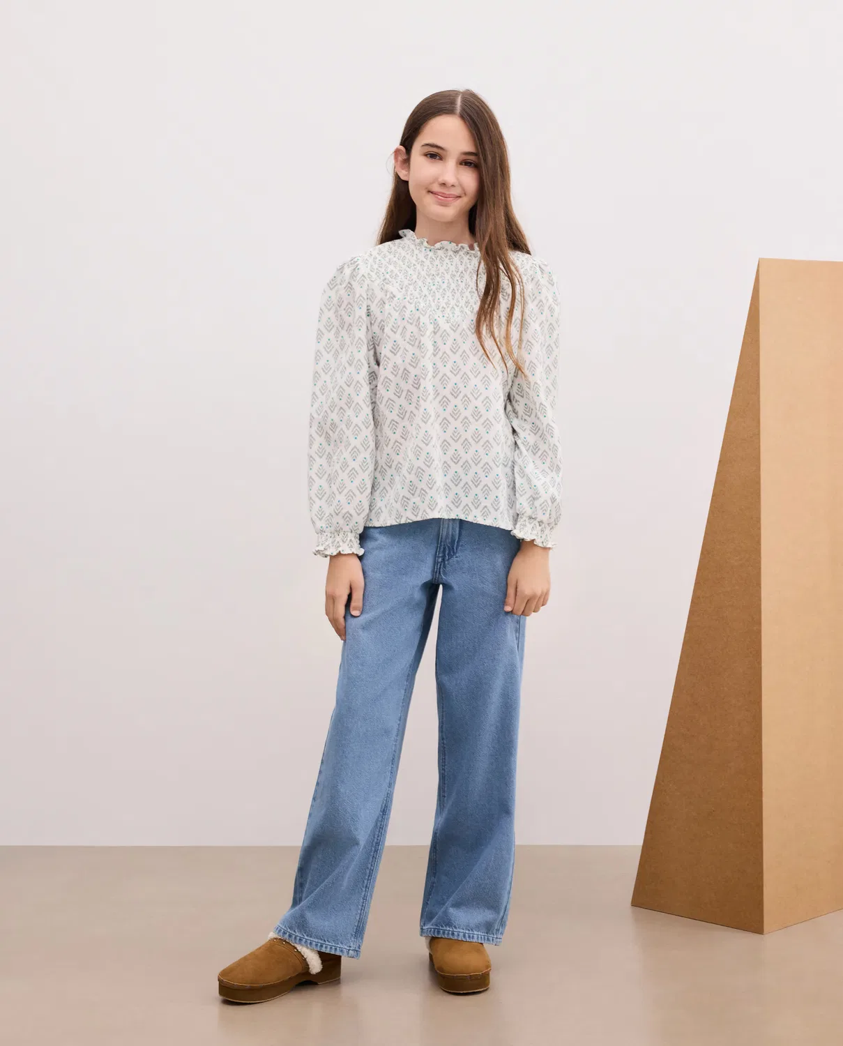 Детская блузка с принтом, All Over Dobby Lurex Smock, Kids El Corte Inglés, белый — фото 2