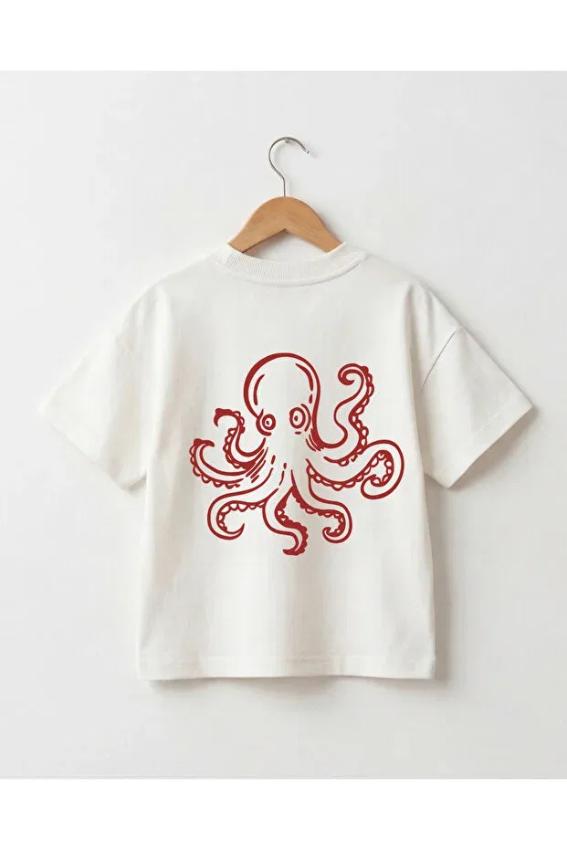 Детская футболка оверсайз с принтом Sea-Themed octopus Babytex, Ecru — фото 2