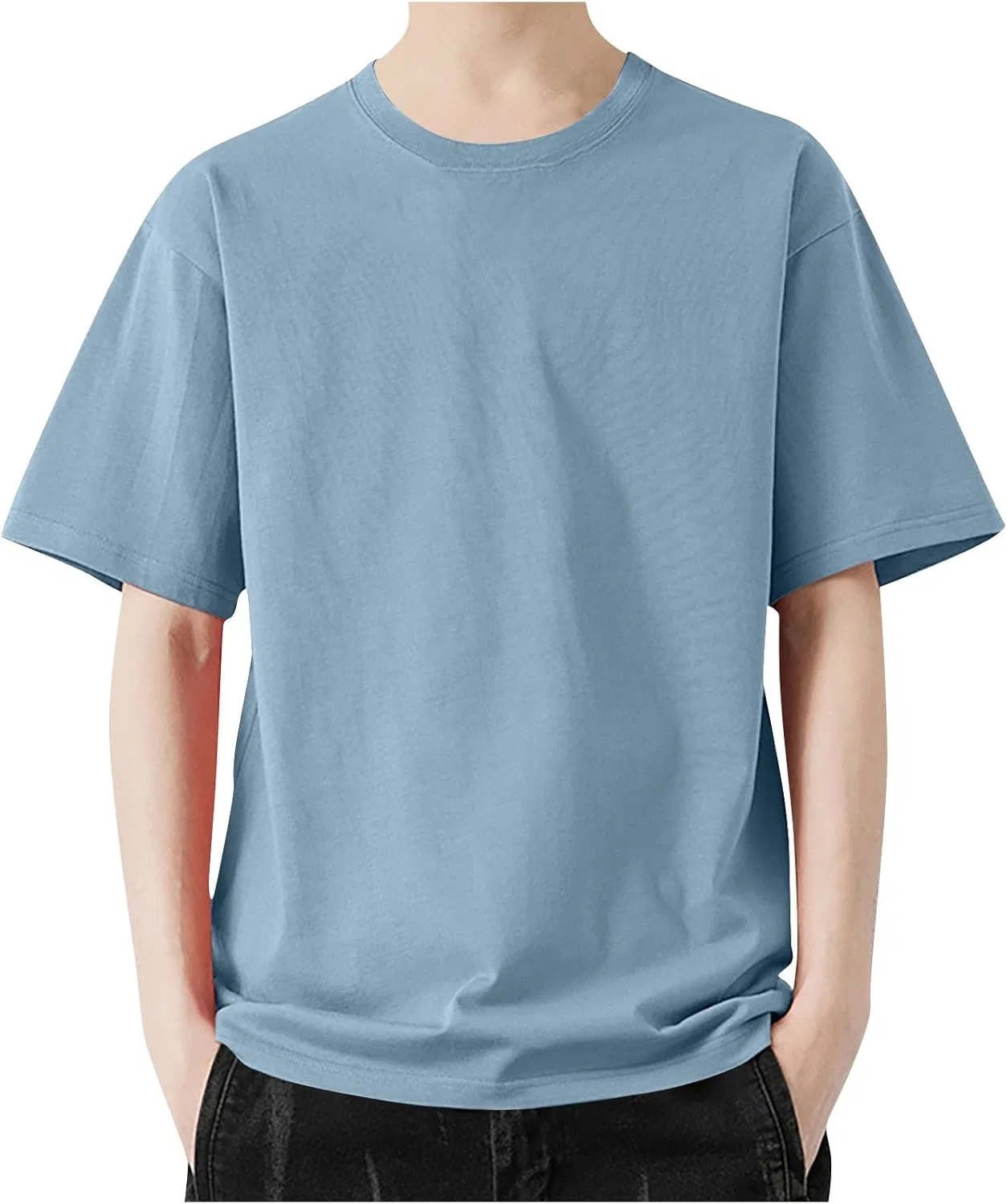 Мужская футболка свободного кроя с круглым вырезом, Light Blue — фото 4