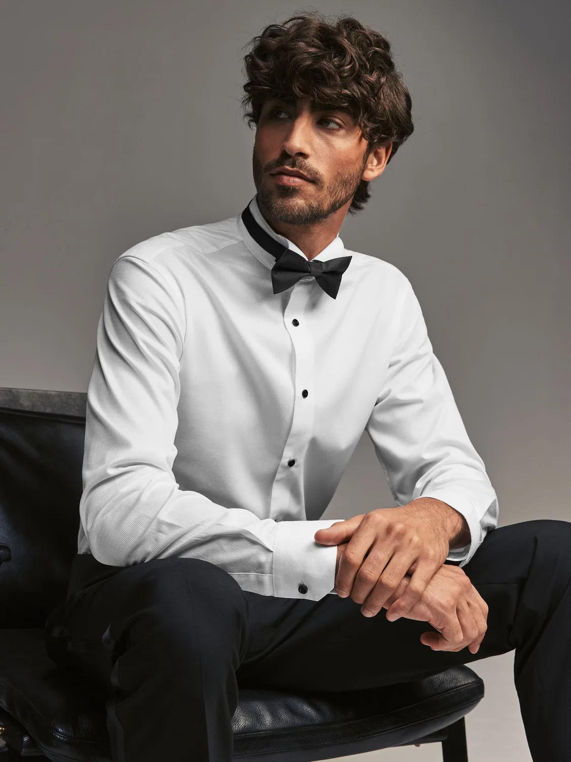 Рубашка с бабочкой, слим фит, Single Cuff Shirt With Wing Collar And Bow Tie Pack Next, белый — фото 2