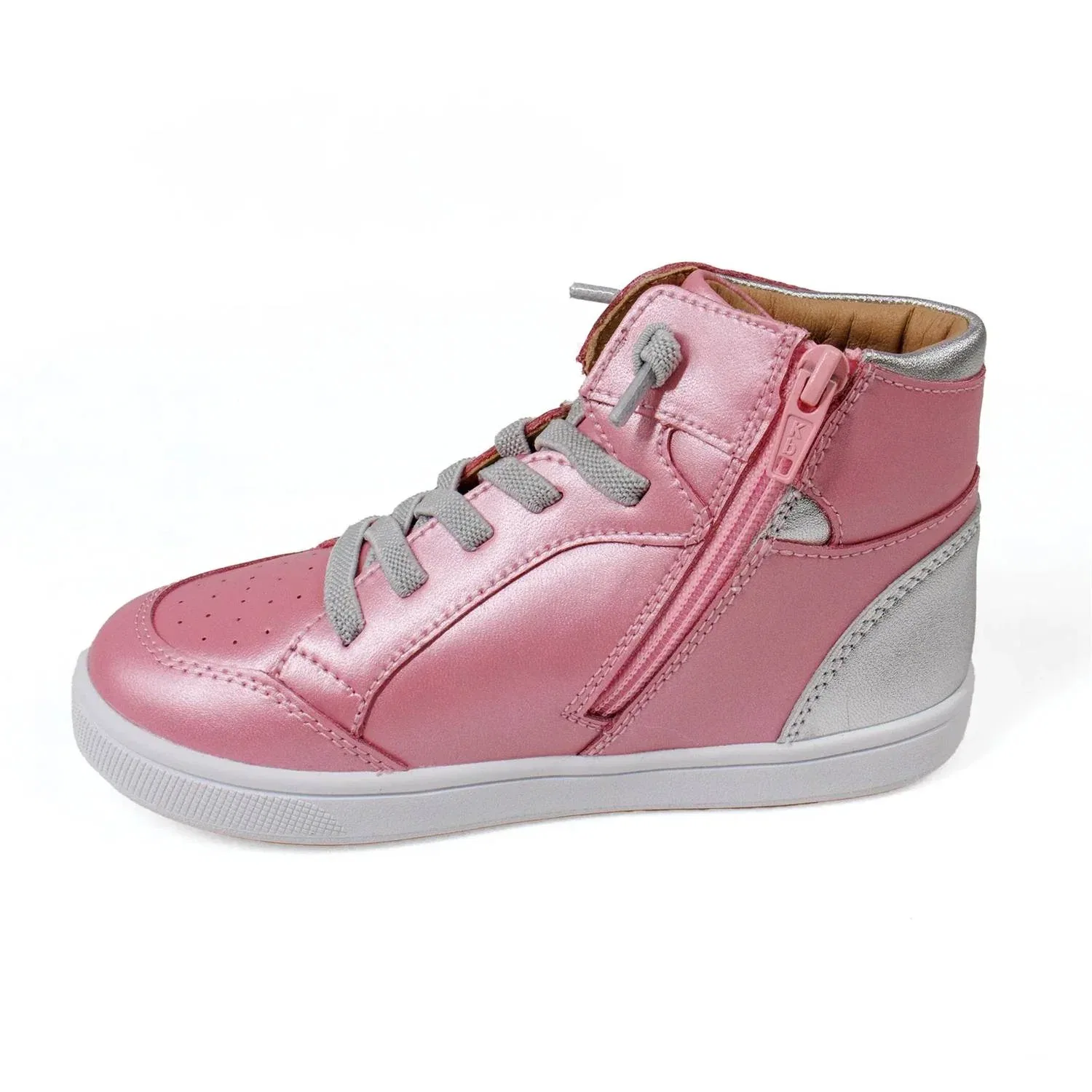 Детские кроссовки для девочек кожаные с эластичными шнурками Starling High Top Old Soles, Pearlised Pink — фото 2