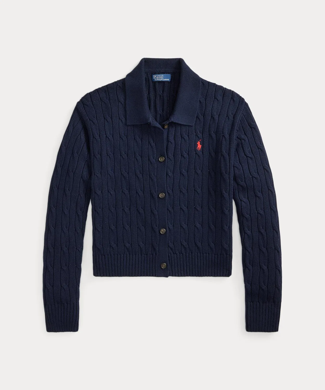 Женский кардиган с поло-воротником, из хлопка, с длинным рукавом Cable Cotton Polo Collar POLO RALPH LAUREN, Blue — фото 2