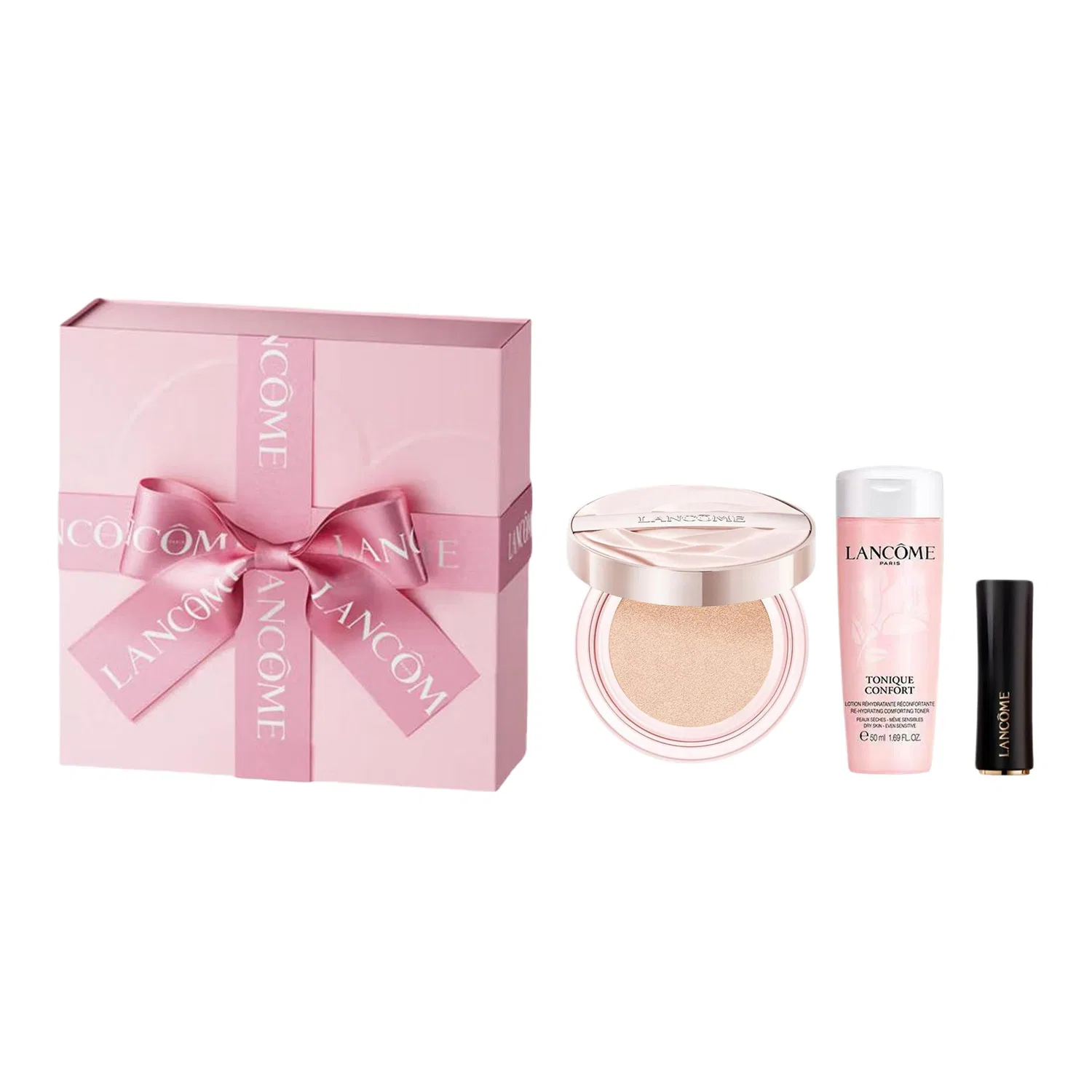 Женский набор косметики с тональным кремом, тонером и помадой LANCOME, Air Cushion #P10, Large Toner, Pure Lipstick 196