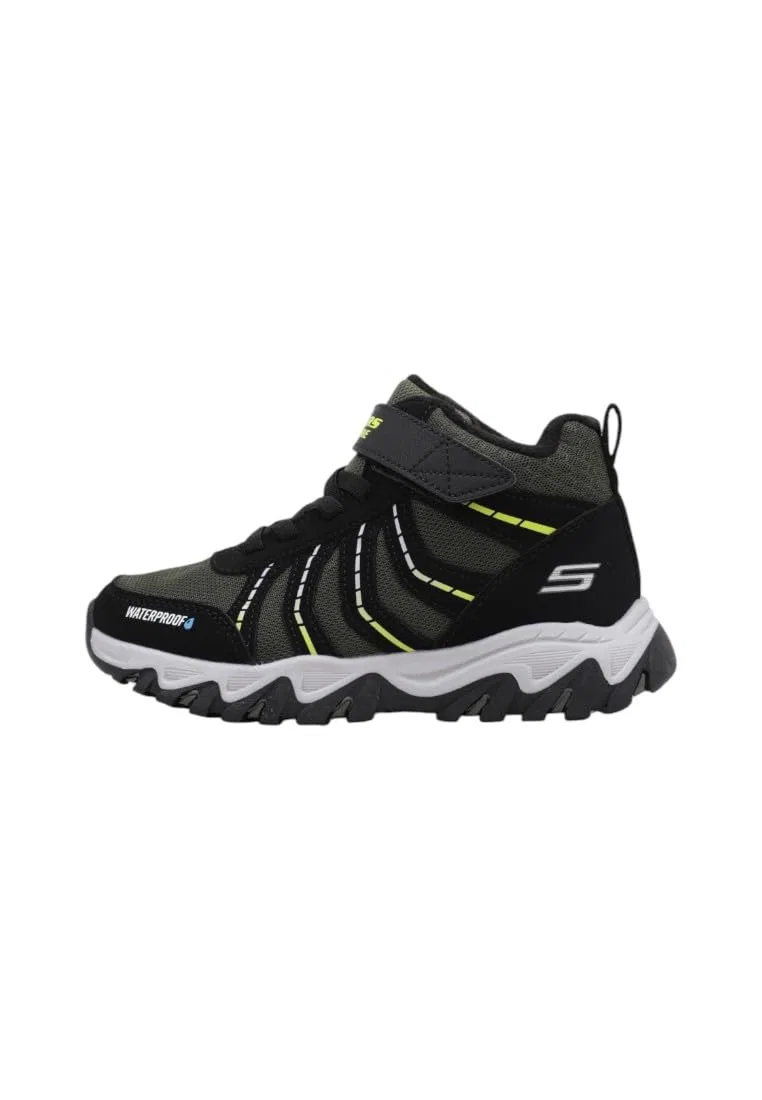 Детские кроссовки для мальчиков водонепроницаемые Rugged Ranger Storm Trail Skechers, Black Synthetic Black Green Trim