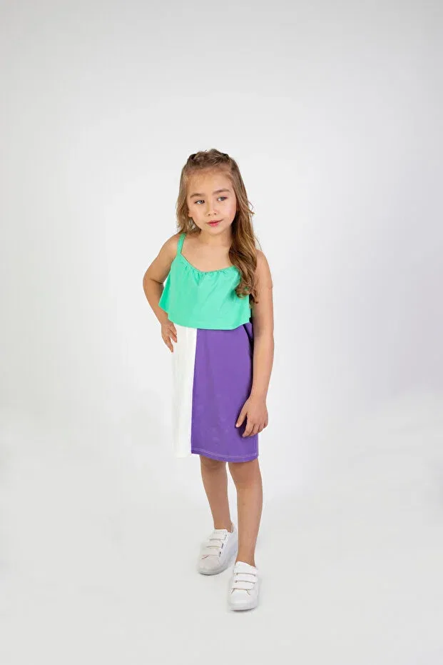 Детское платье-трапеция для девочек с принтом Elegant Harika Kids, Green