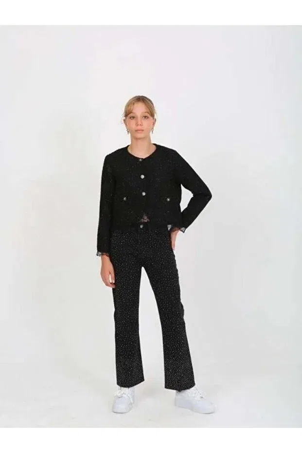 Детский жакет для девочек твидовый Zekids, Black