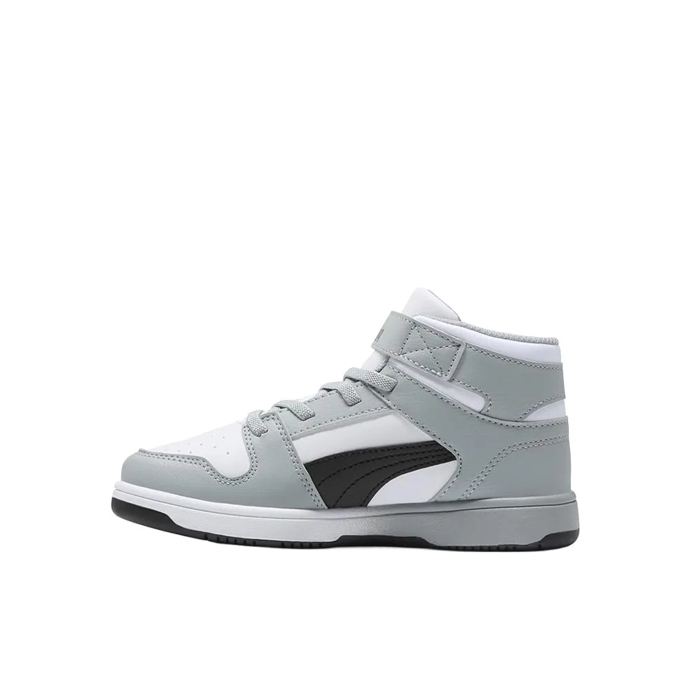 Детские кроссовки для мальчиков с перфорированным верхом Rebound Layup Mid Hook and Loop PUMA PUMA White PUMA Black Cool Mid Gray — фото 4