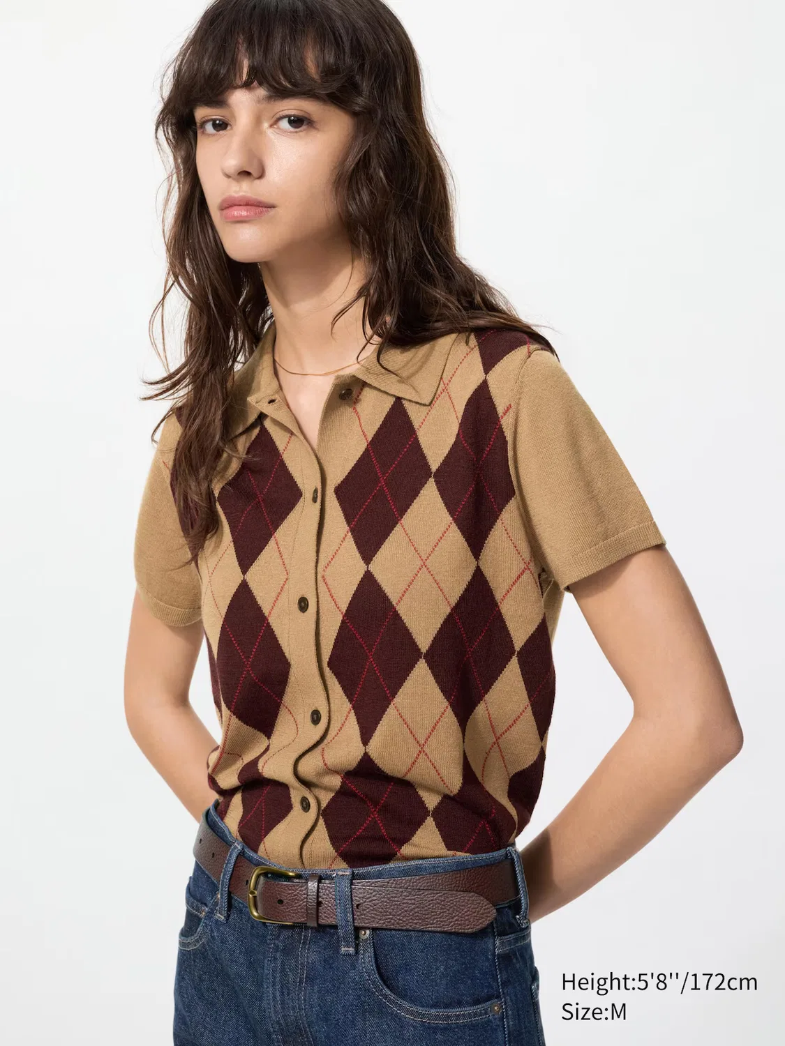 Кардиган поло Uniqlo, мужской, коричневый