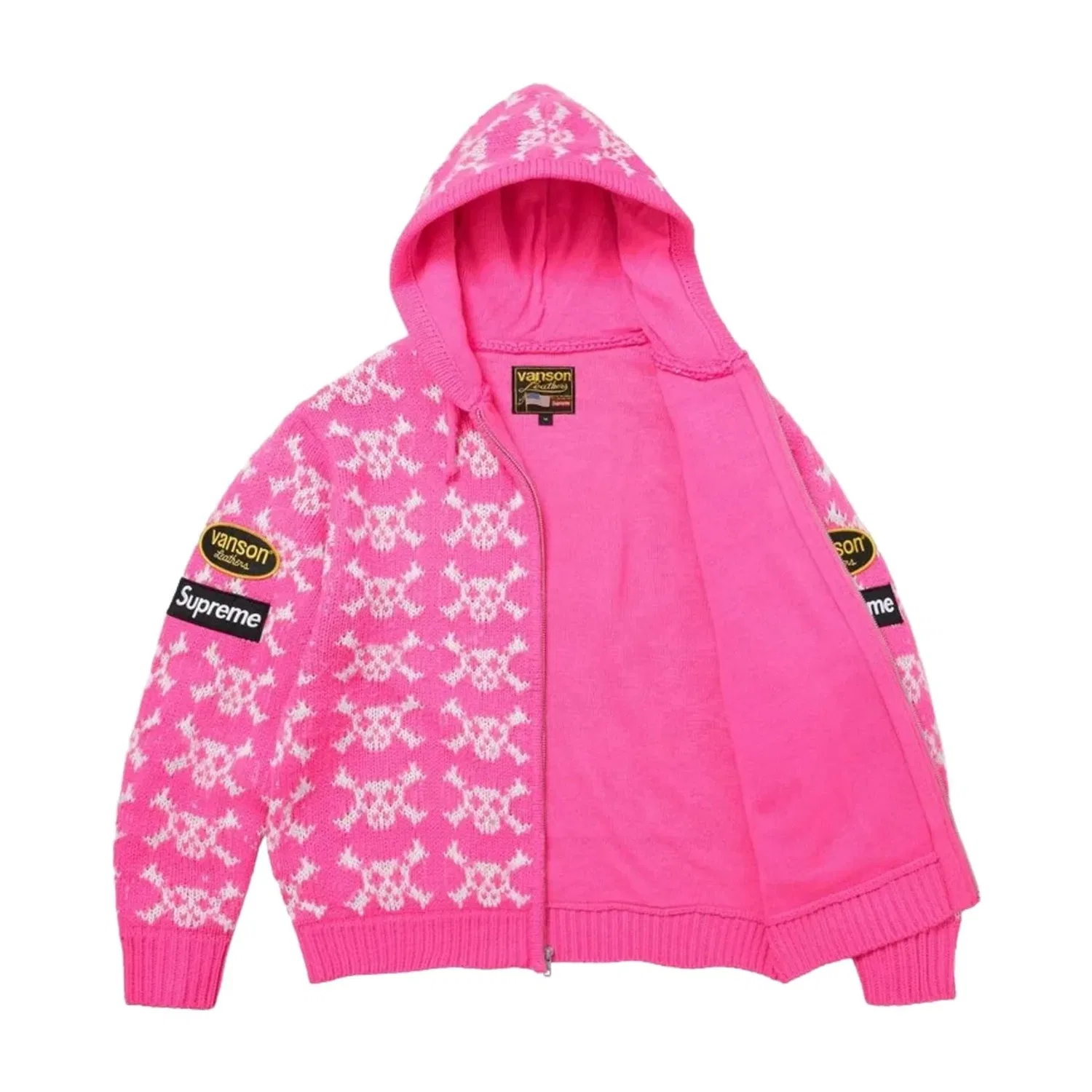 Мужское худи FW26 x Vanson Leathers Skull Zip Up Hooded Sweater 'Pink' Supreme, розовый — фото 2