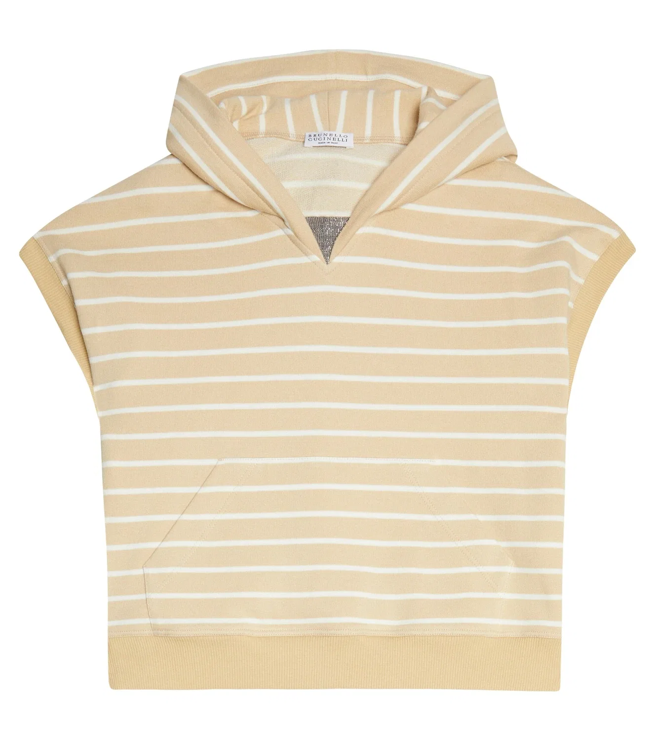 Жилет хлопковый с капюшоном Brunello Cucinelli Kids, бежевый