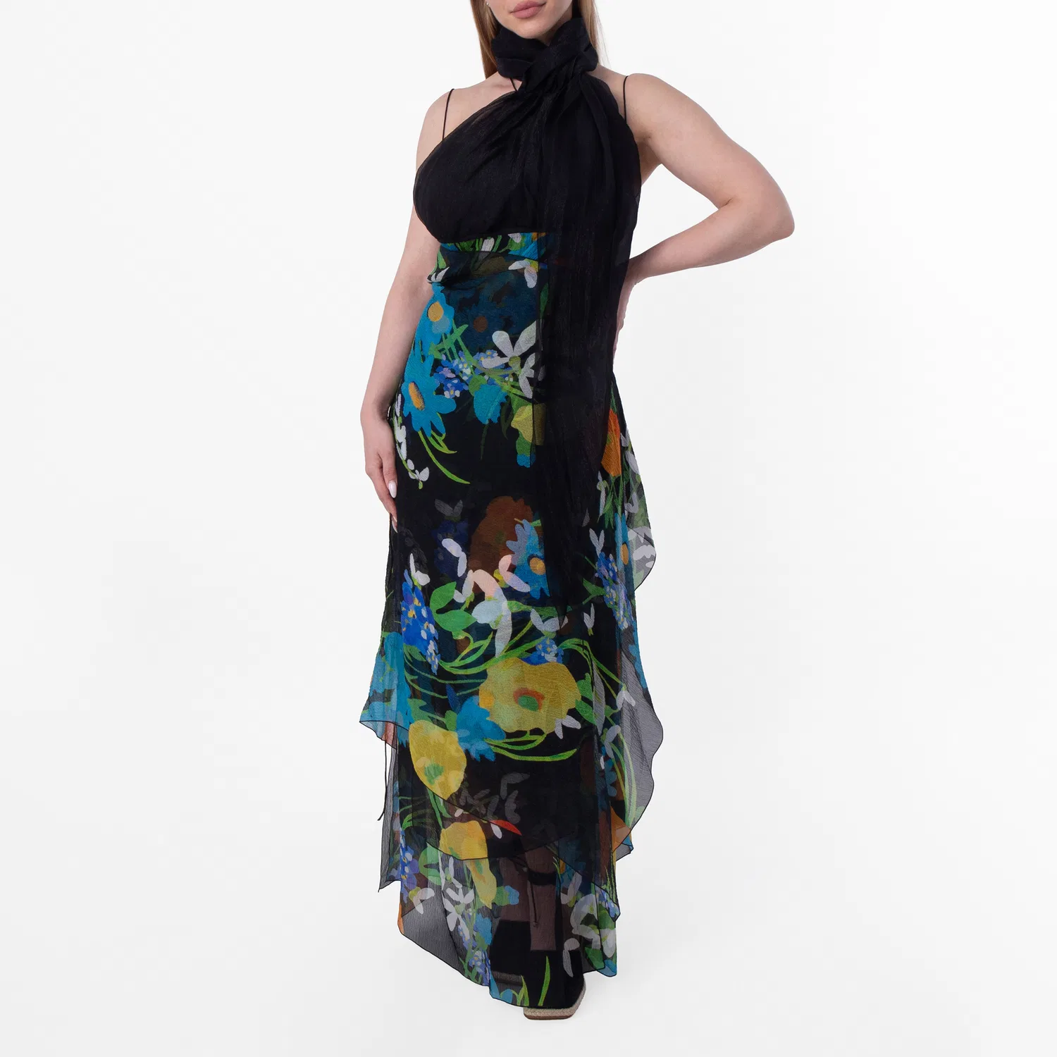 Платье макси с принтом Floral Garden Silk Blend Dress Burberry, Topaz Ip Pat
